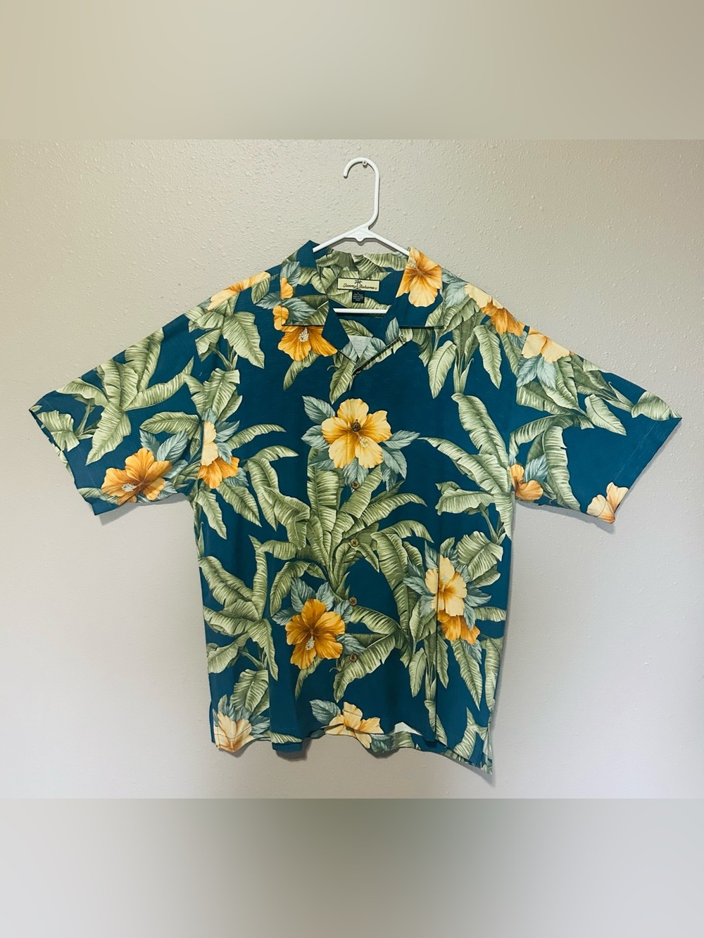 Tommy Bahama Shirt Mens Large Blue Floral Silk Hawaiian Aloha Camp Loop Collar